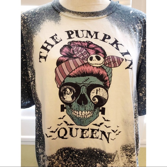 Pumpkin Queen Bleach Dye Handmade Graphic Tee - Picture 5 of 5
